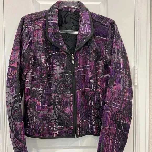 Christopher & Banks Reversible Blazer Size 10 Black Purple Print - Picture 2 of 10